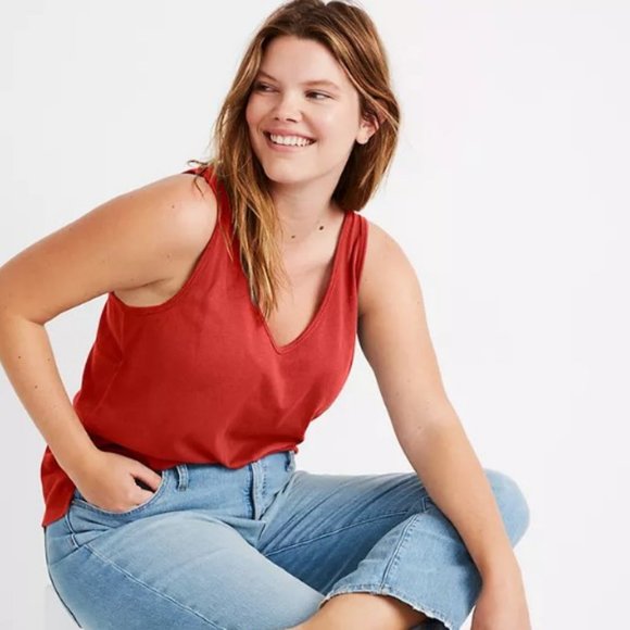 Pair of Madewell Tomboy V-Neck Tanks / clay red and bright gold - Picture 3 of 5